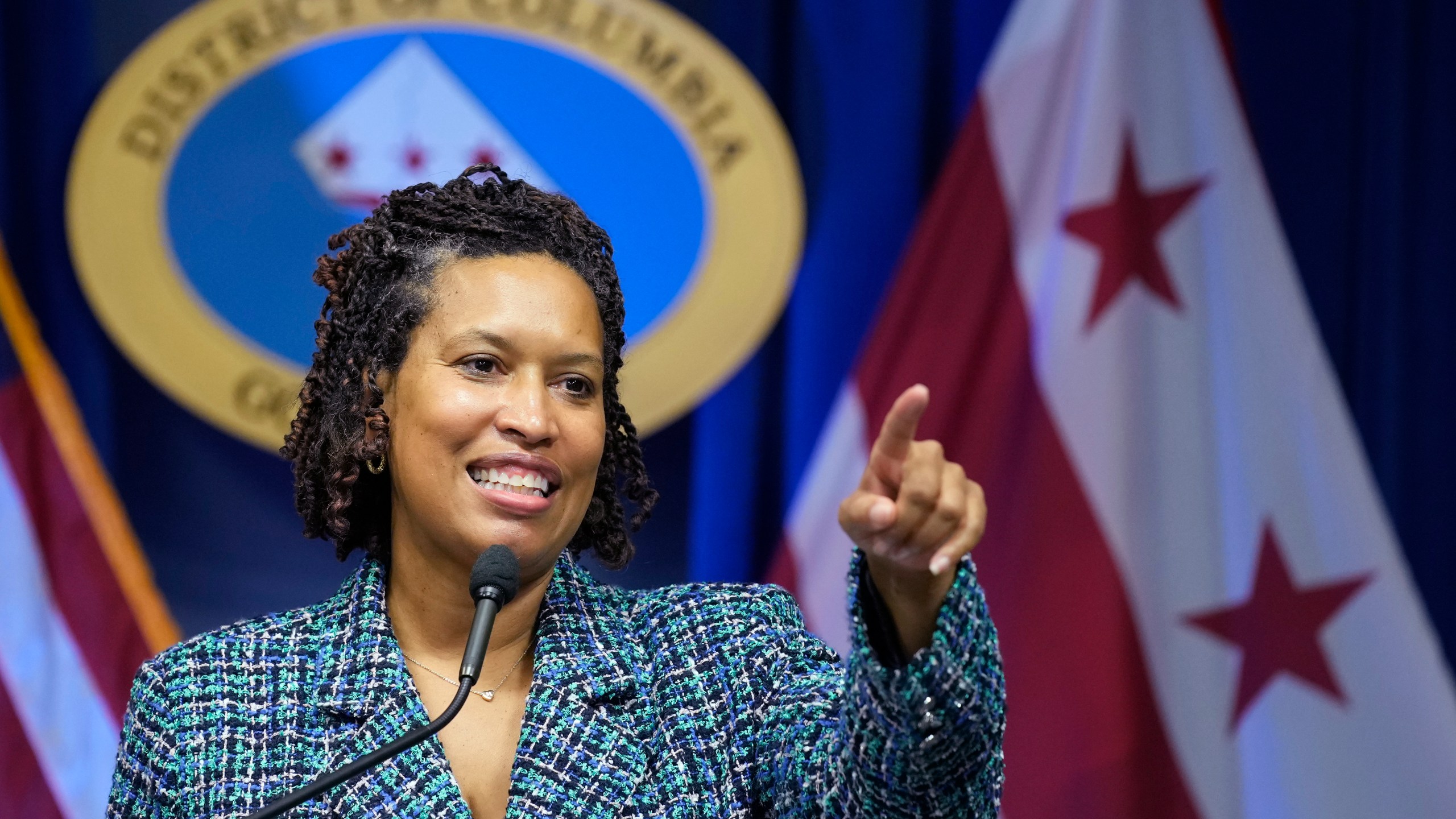 FILE - District of Columbia Mayor Muriel Bowser takes questions during a news conference in Washington, Dec. 13, 2023. (AP Photo/Susan Walsh, File)