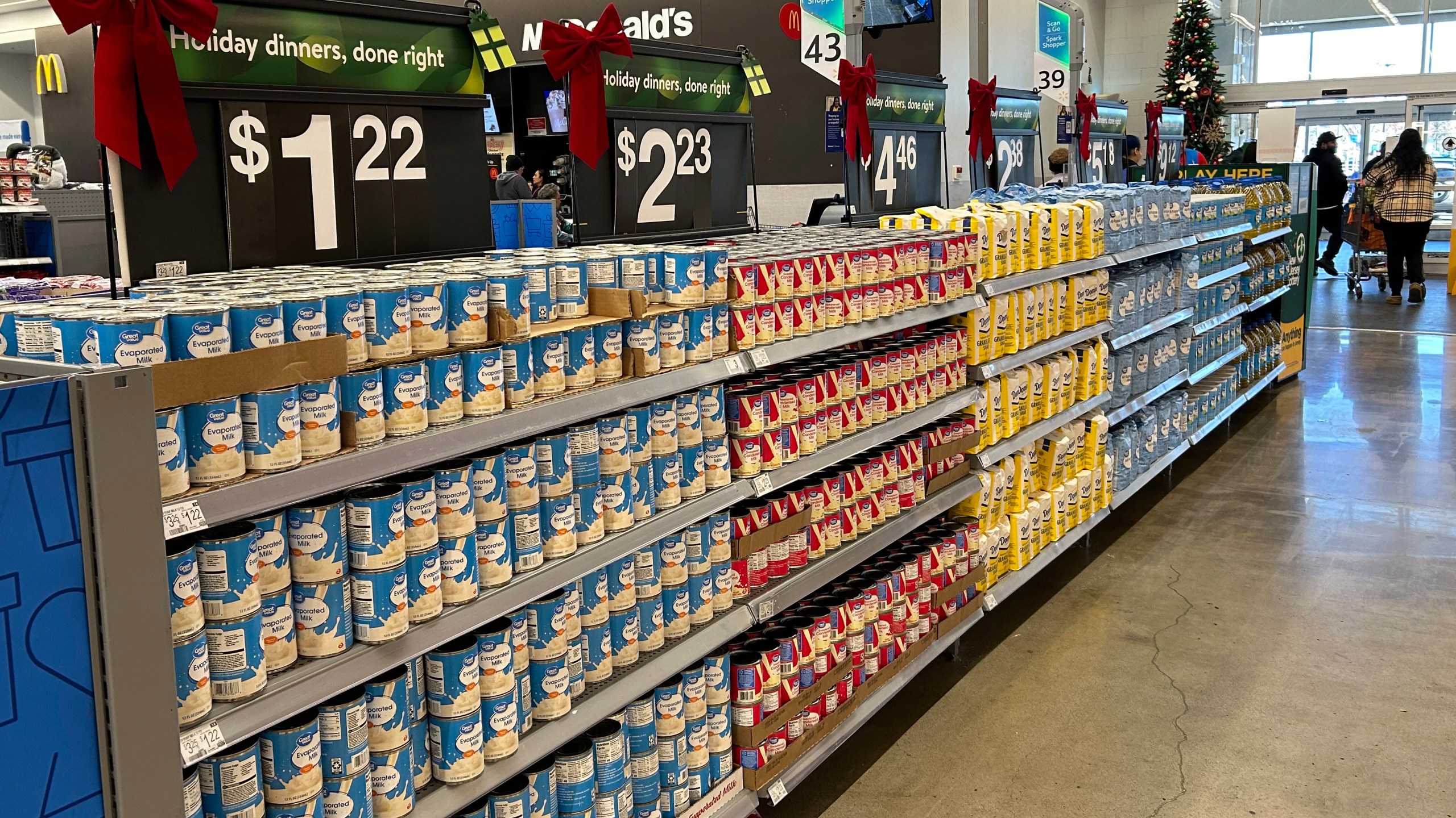 Items to include in holiday dinners are displayed at a Walmart store in Secaucus, N.J., on Wednesday, Nov. 13, 2024. (AP Photo/Anne D'Innocenzio)