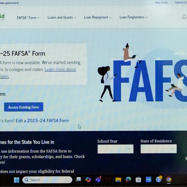 FILE - FAFSA website is seen on Adjovi Golo's laptop at DePaul University in Chicago, Aug. 28, 2024. (AP Photo/Nam Y. Huh, File)