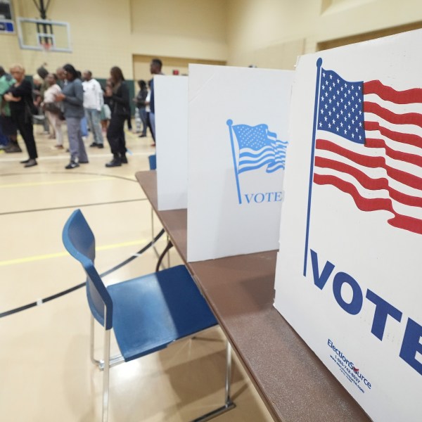 Early morning voters line up to cast their ballots on Election Day, Tuesday, Nov. 5, 2024, at a North Jackson, Miss., precinct. (AP Rogelio V. Solis)