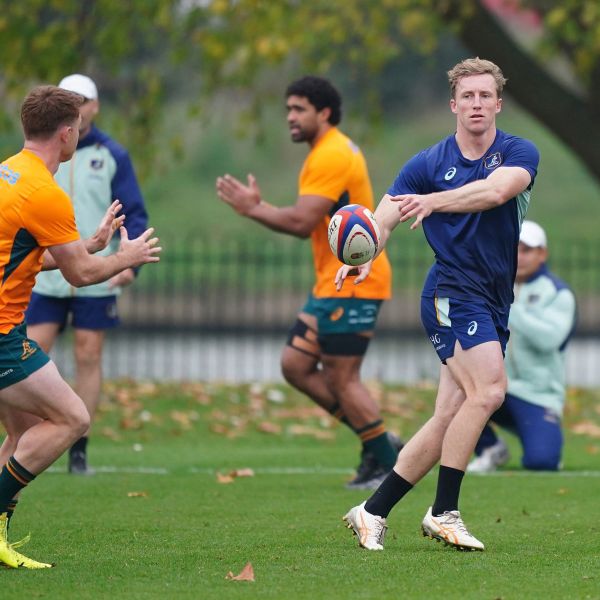 Australia's Harry Potter during a team run at The Lensbury Resort, Teddington, Britain, Friday Nov. 8, 2024. (Zac Goodwin/PA via AP)