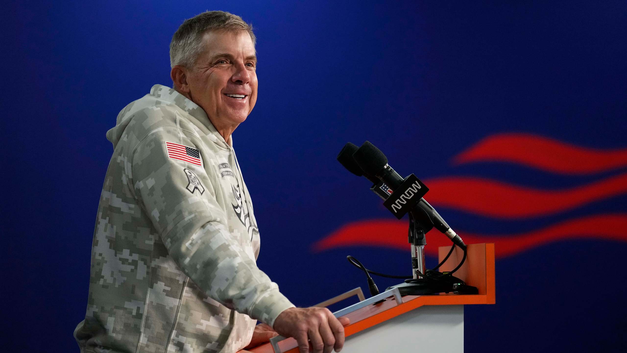 Denver Broncos head coach Sean Payton talks during a news conference following an NFL football game against the Atlanta Falcons, Sunday, Nov. 17, 2024, in Denver (AP Photo/Jack Dempsey)