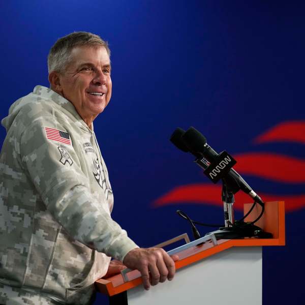 Denver Broncos head coach Sean Payton talks during a news conference following an NFL football game against the Atlanta Falcons, Sunday, Nov. 17, 2024, in Denver (AP Photo/Jack Dempsey)