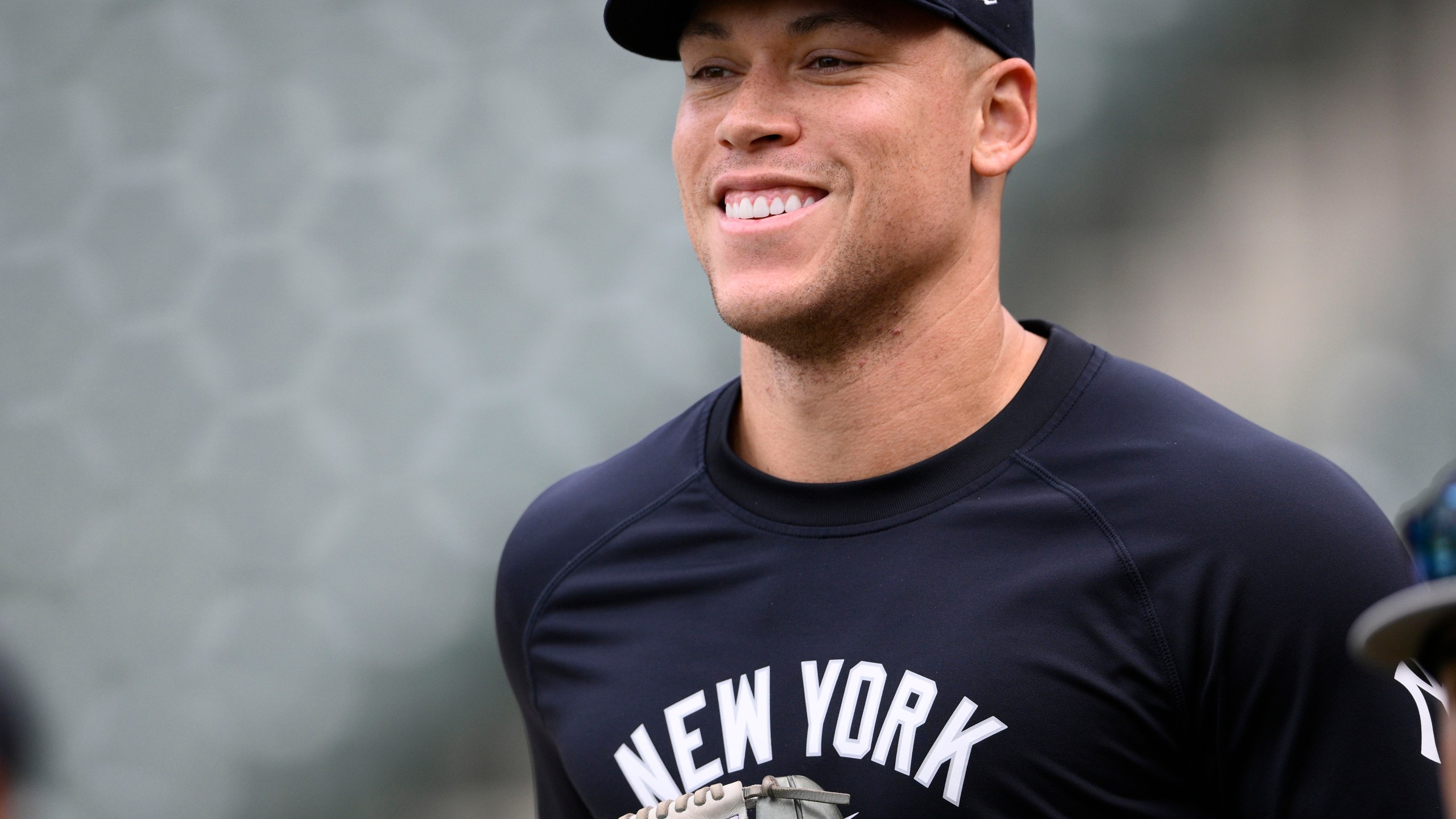 FILE - New York Yankees' Aaron Judge smiles before a baseball game against the Baltimore Orioles, April 30, 2024, in Baltimore. (AP Photo/Nick Wass, File)