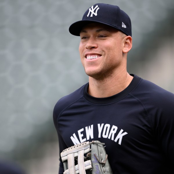 FILE - New York Yankees' Aaron Judge smiles before a baseball game against the Baltimore Orioles, April 30, 2024, in Baltimore. (AP Photo/Nick Wass, File)