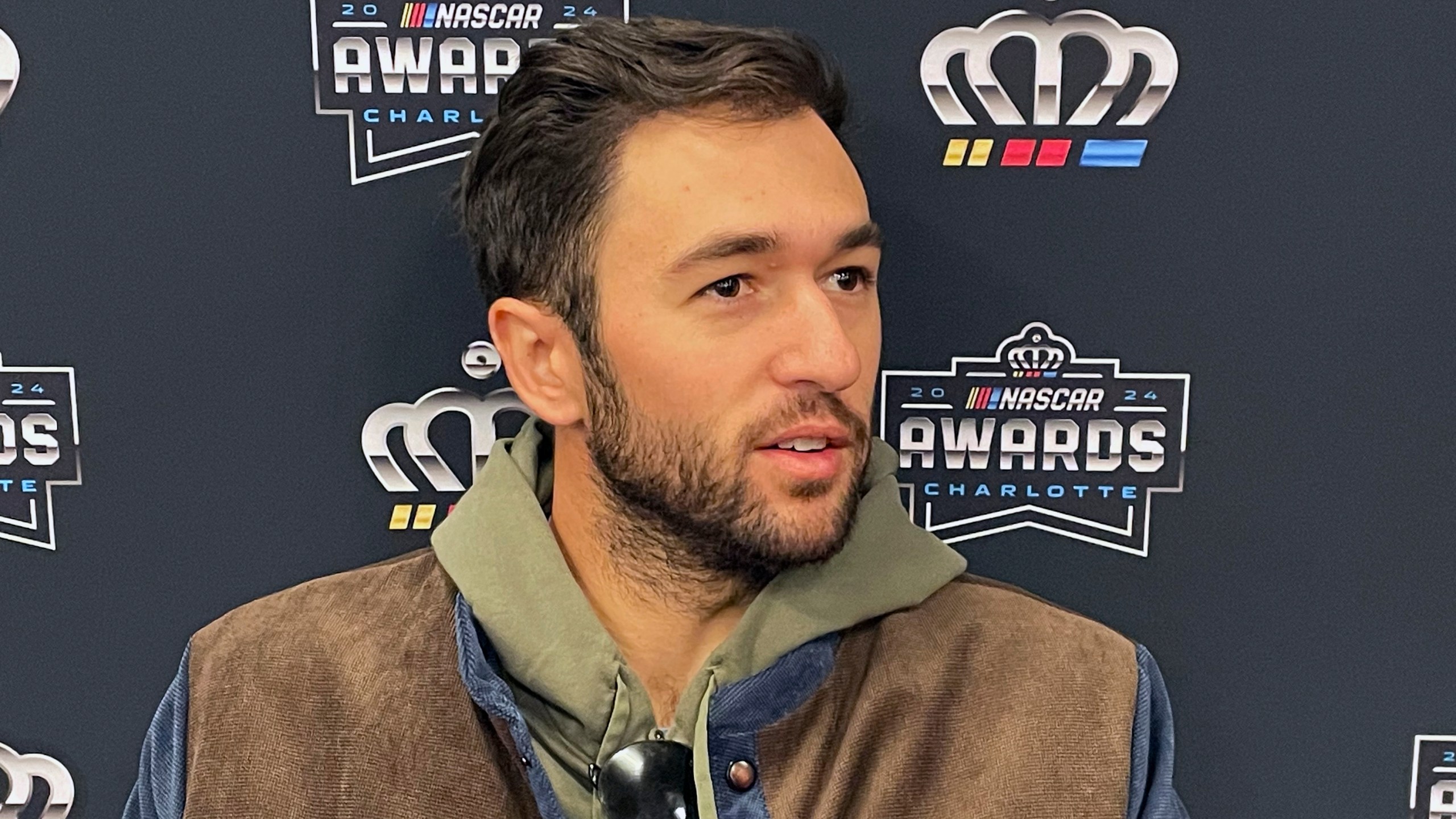 NASCAR auto racing driver Chase Elliott speaks ahead of the NASCAR awards ceremony in Charlotte N.C., Friday, Nov. 22, 2024. (AP Photo/Steve Reed)