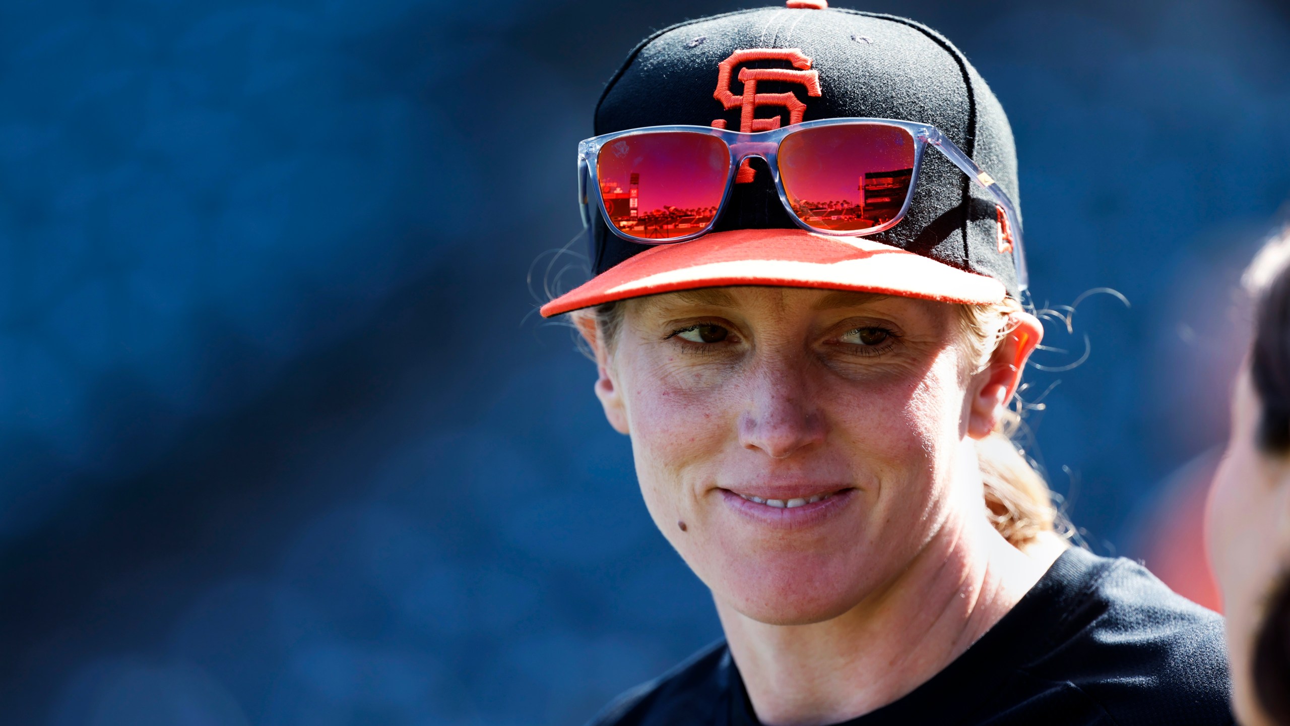 FILE - San Francisco Giants assistant baseball coach Alyssa Nakken speaks to a reporter in San Francisco, July 7, 2023. (AP Photo/Josie Lepe, File)