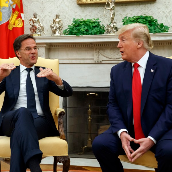 FILE - President Donald Trump speaks during a meeting with the Dutch Prime Minister Mark Rutte in the Oval Office of the White House, Thursday, July 18, 2019, in Washington. (AP Photo/Alex Brandon, File)