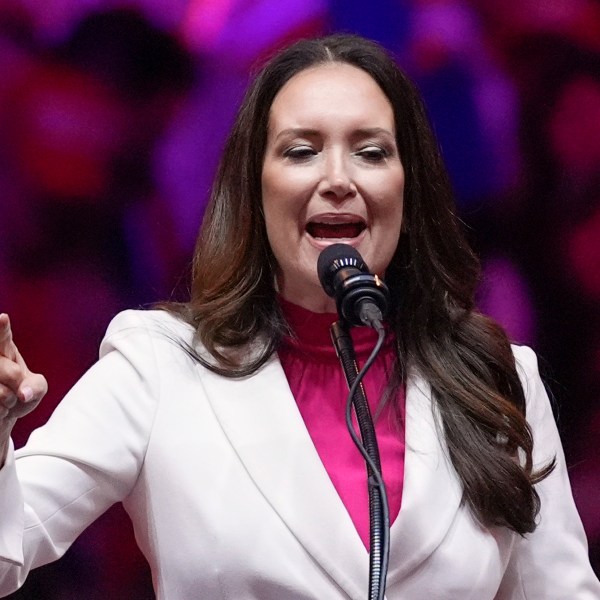 FILE - Brooke Rollins speaks at a campaign rally at Madison Square Garden, Oct. 27, 2024, in New York. (AP Photo/Evan Vucci, File)