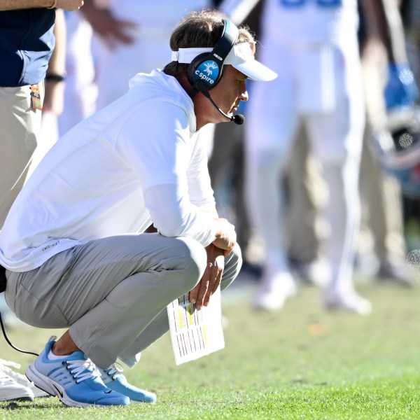 Mississippi head coach Lane Kiffin reacts on the sideline during the second half of an NCAA college football game against Florida, Saturday, Nov. 23, 2024, in Gainesville, Fla. (AP Photo/Phelan M. Ebenhack)