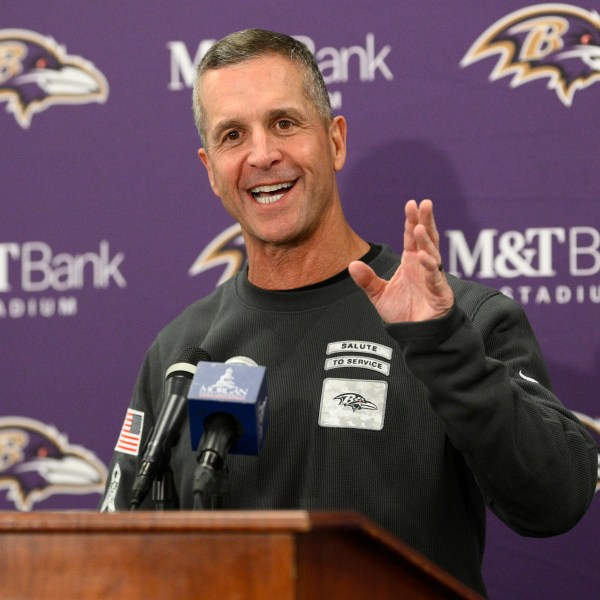 Baltimore Ravens head coach John Harbaugh speaks during a news conference after an NFL football game against the Cincinnati Bengals, Friday, Nov. 8, 2024, in Baltimore. (AP Photo/Nick Wass)