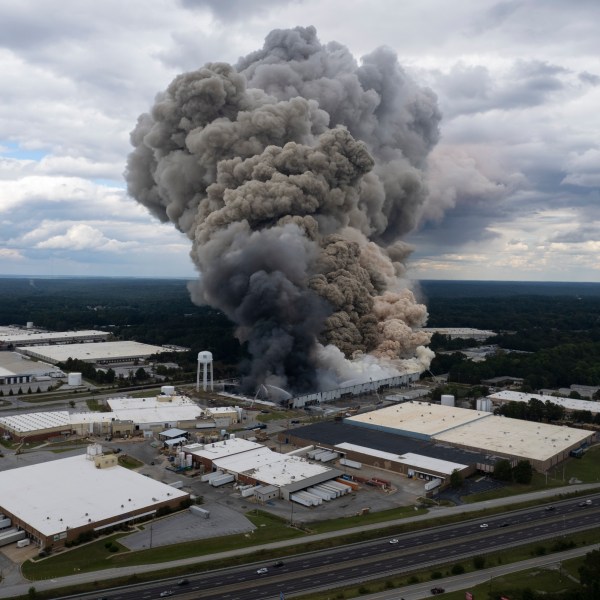 FILE - Smoke billows from a fire at the BioLab facility in Conyers, Ga., Sept. 29, 2024. (Ben Gray/Atlanta Journal-Constitution via AP, file)