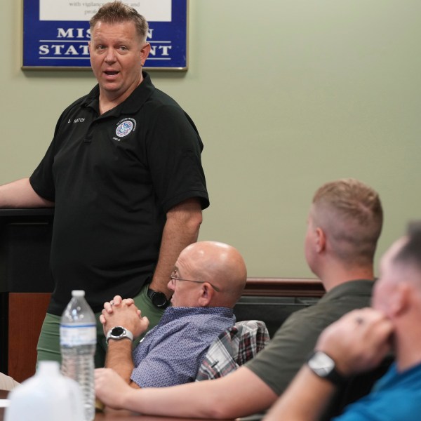 Border Patrol Chaplaincy program manager Spencer Hatch teaches during the Border Patrol Chaplain Academy class, Wednesday, Nov. 20, 2024, in Dania Beach, Fla. (AP Photo/Marta Lavandier)