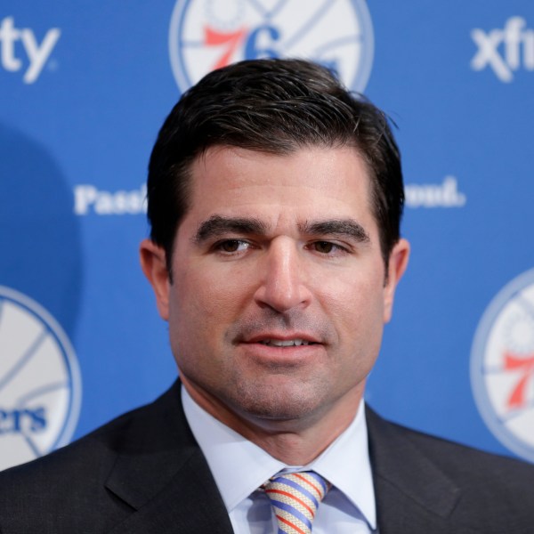 FILE - Philadelphia 76ers incoming chief executive officer Scott O'Neil speaks to reporters at the team's NBA basketball training facility in Philadelphia, July 8, 2013. (AP Photo/Matt Rourke, File)