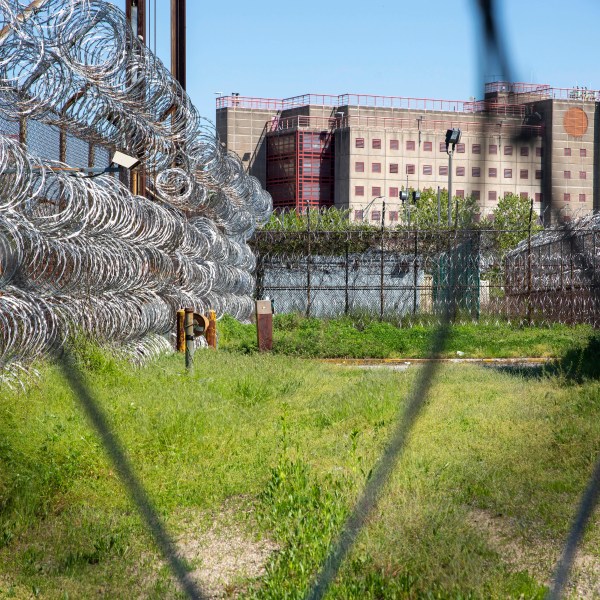 FILE - The Rikers Island jail complex is shown in the Bronx borough of New York, on Tuesday, May 7, 2024. (AP Photo/Ted Shaffrey, File)