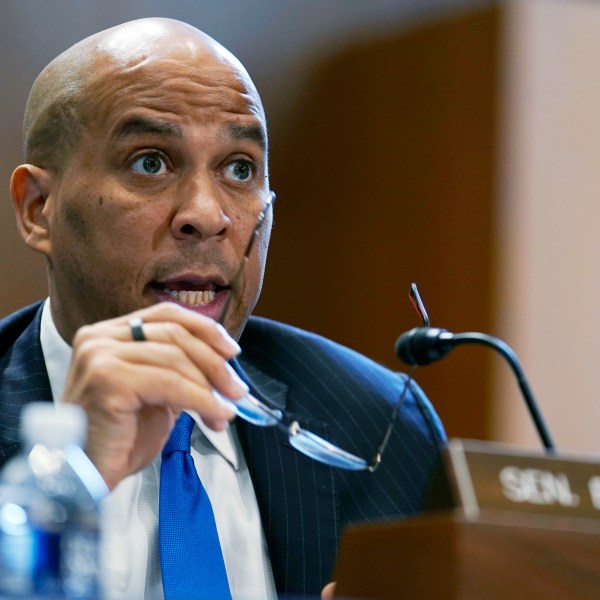 FILE - Sen. Cory Booker, D-N.J., speaks during a Senate Environment and Public Works subcommittee hearing, April 5, 2022, on Capitol Hill in Washington. (AP Photo/Mariam Zuhaib, File)