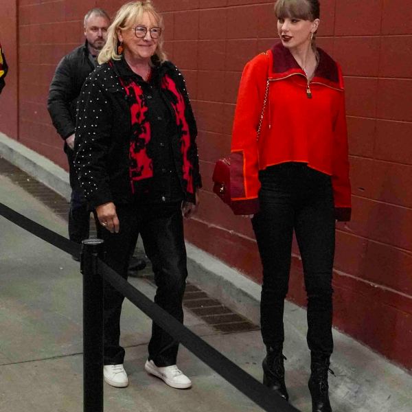 Singer Taylor Swift, right, and Donna Kelce arrive before the start of an NFL football game between the Las Vegas Raiders and the Kansas City Chiefs in Kansas City, Mo., Friday, Nov. 29, 2024. (AP Photo/Charlie Riedel)