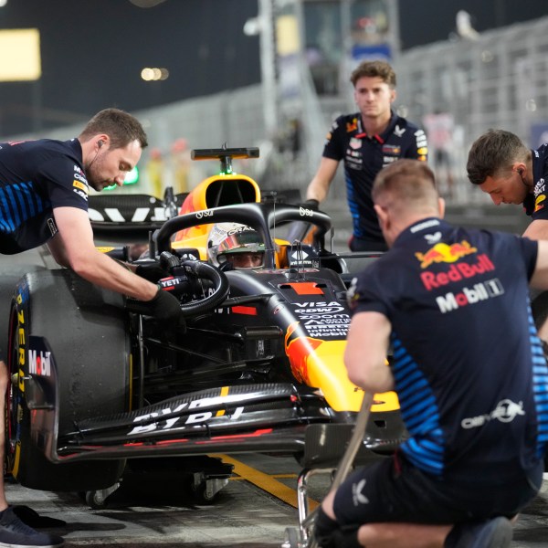 Red Bull driver Max Verstappen of the Netherlands makes a pit stop during practice at the Lusail International Circuit in Lusail, Qatar, ahead of the Qatar Formula One Grand Prix, Friday, Nov. 29, 2024. (AP Photo/Darko Bandic)