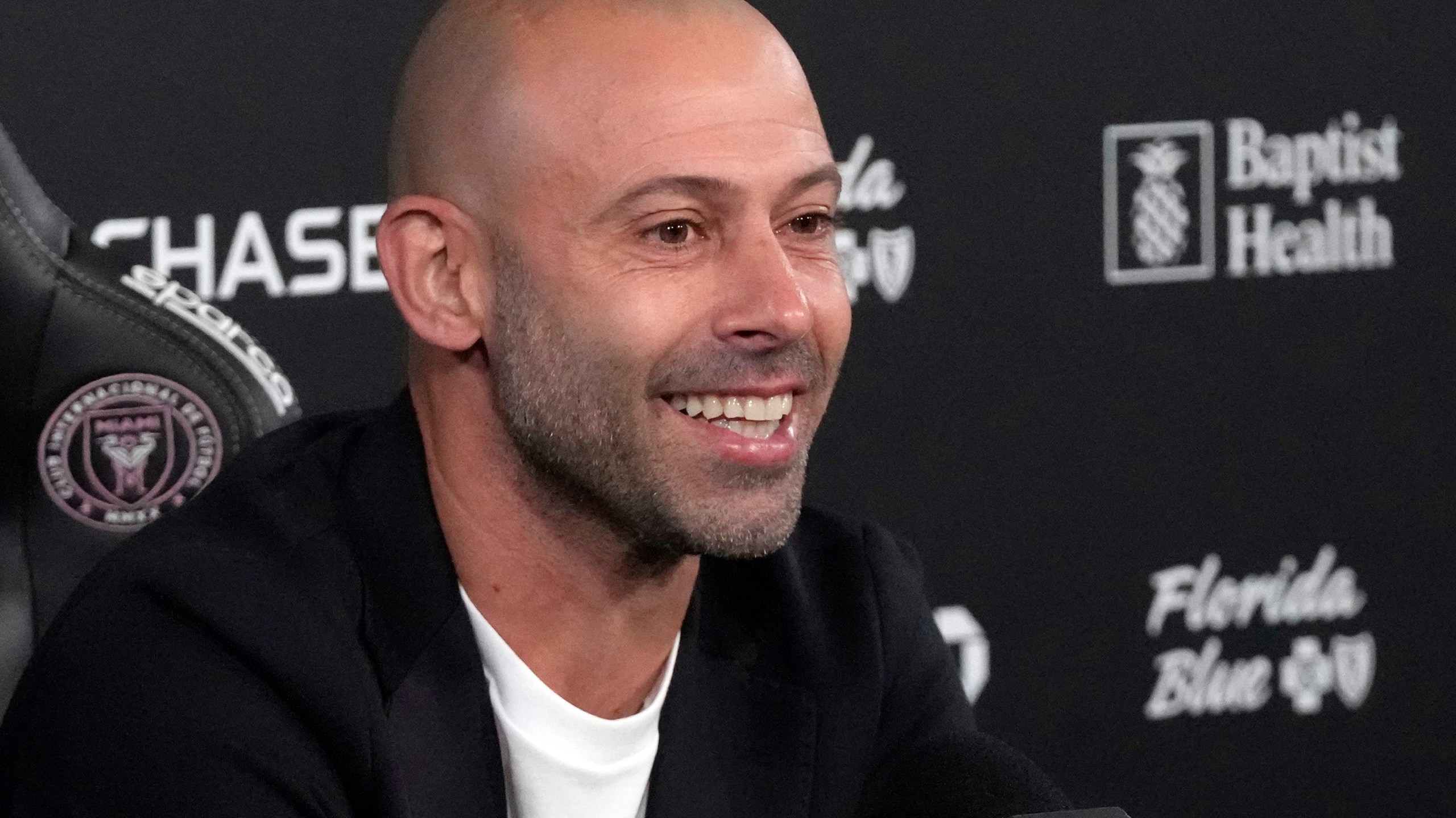 Inter Miami's new head coach Javier Mascherano speaks during an MLS soccer news conference, Tuesday, Dec. 3, 2024, in Fort Lauderdale, Fla. (AP Photo/Wilfredo Lee)