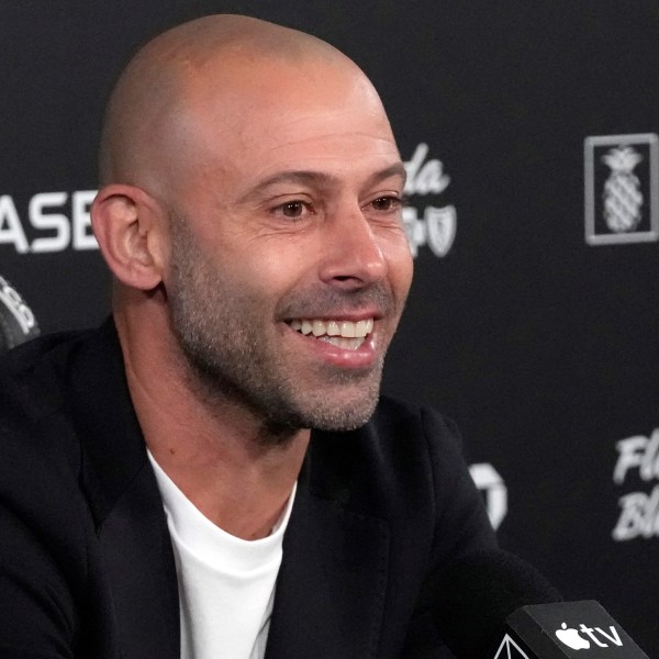 Inter Miami's new head coach Javier Mascherano speaks during an MLS soccer news conference, Tuesday, Dec. 3, 2024, in Fort Lauderdale, Fla. (AP Photo/Wilfredo Lee)