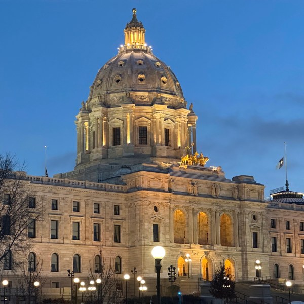 The Minnesota State Capitol in St. Paul, Minn. which contains the state Supreme Court chamber, is shown before sunrise on Tuesday, Dec. 3, 2024. (AP Photo/Steve Karnowski)