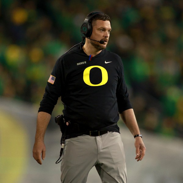 Oregon head coach Dan Lanning reacts to a call during an NCAA college football game, Saturday, Nov. 9, 2024, in Eugene, Ore. (AP Photo/Lydia Ely)