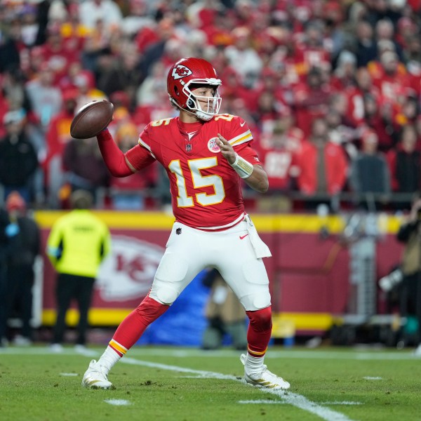 Kansas City Chiefs quarterback Patrick Mahomes throws during the first half of an NFL football game against the Los Angeles Chargers Sunday, Dec. 8, 2024, in Kansas City, Mo. (AP Photo/Ed Zurga)