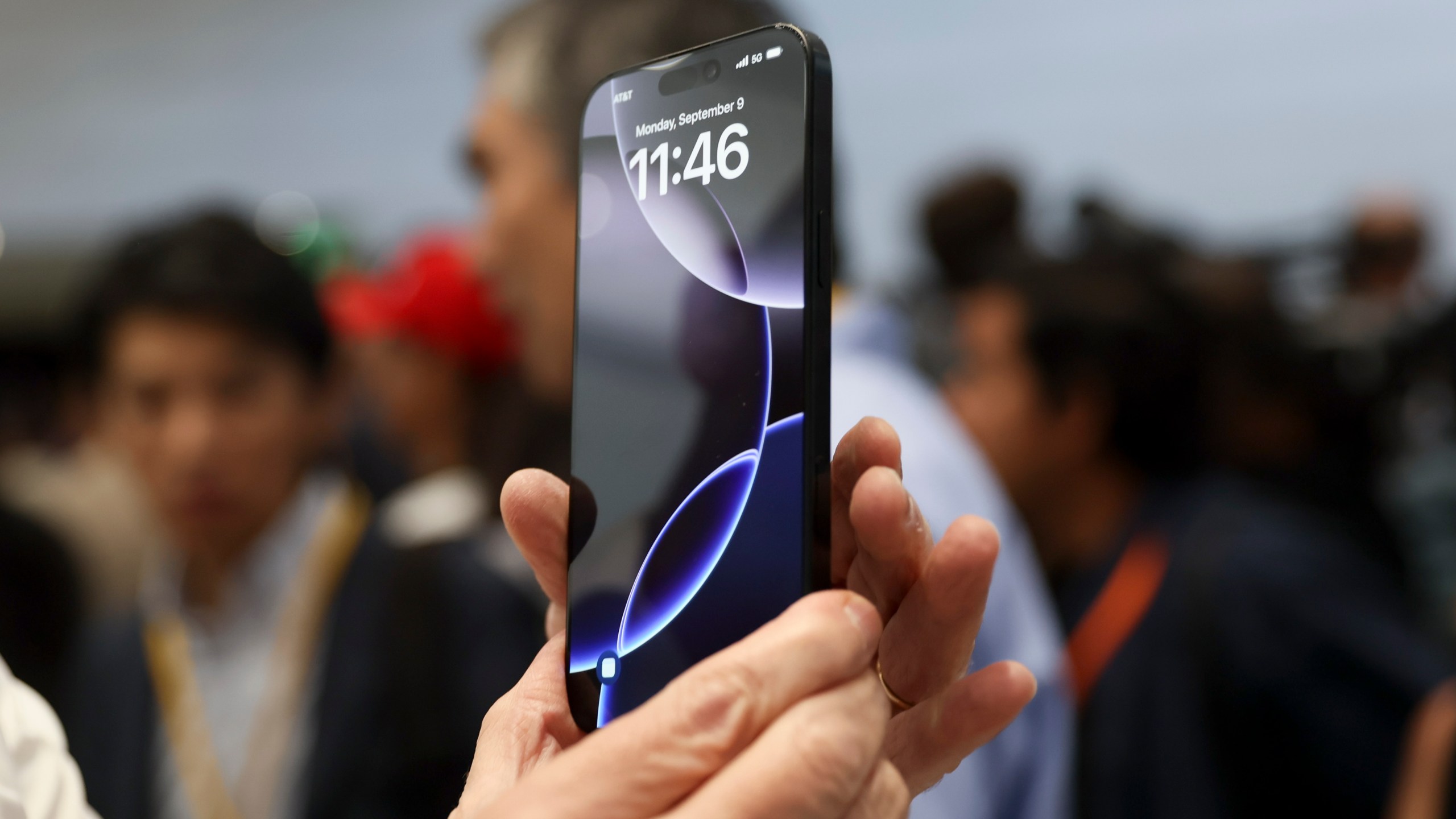 FILE - The new iPhone 16 is displayed during an announcement of new products at Apple headquarters Monday, Sept. 9, 2024, in Cupertino, Calif. (AP Photo/Juliana Yamada, File)