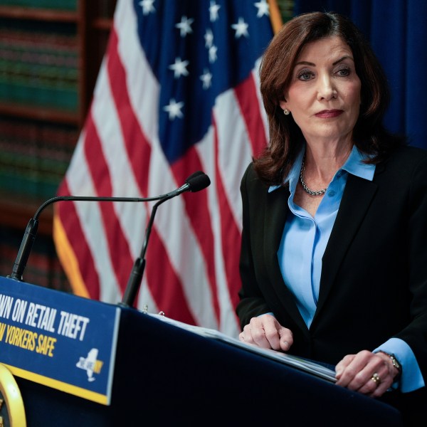 FILE - New York Gov. Kathy Hochul speaks at a press conference on Nov. 26, 2024, in the Queens borough of New York. (AP Photo/Julia Demaree Nikhinson, File)