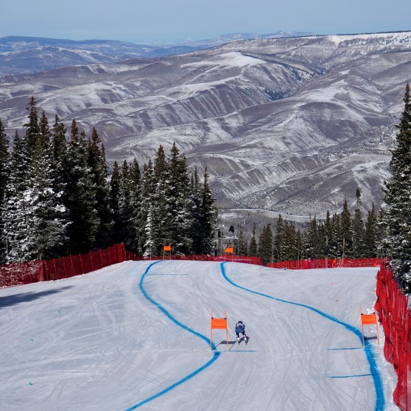 Lindsey Vonn starts a women's World Cup downhill training run, Wednesday, Dec. 11, 2024, in Beaver Creek, Colo. (AP Photo/John Locher)