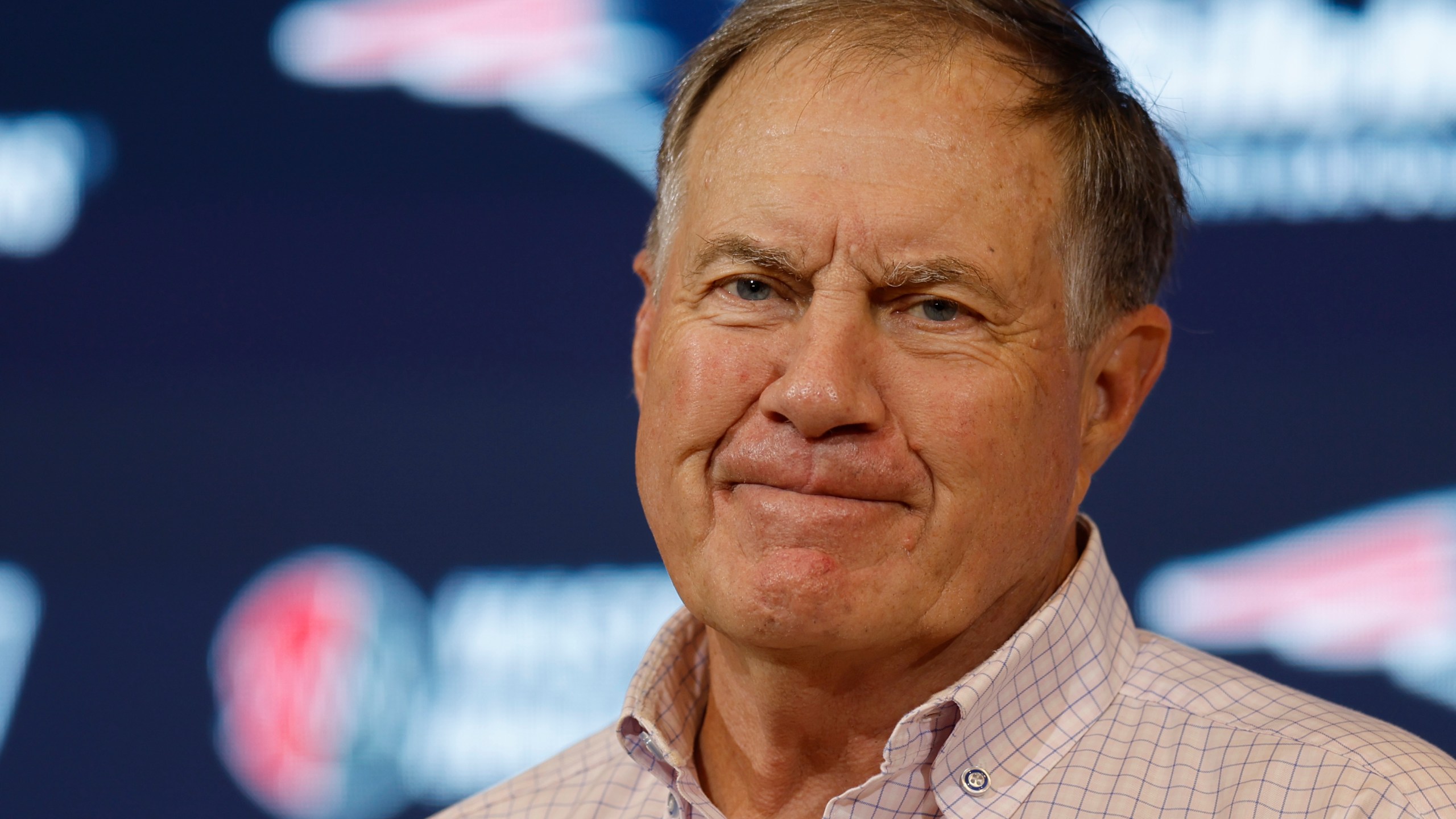 FILE - Then-New England Patriots head coach Bill Belichick talks with reporters following an NFL football game against the Buffalo Bills, Sunday, Oct. 22, 2023, in Foxborough, Mass. (AP Photo/Michael Dwyer, File)