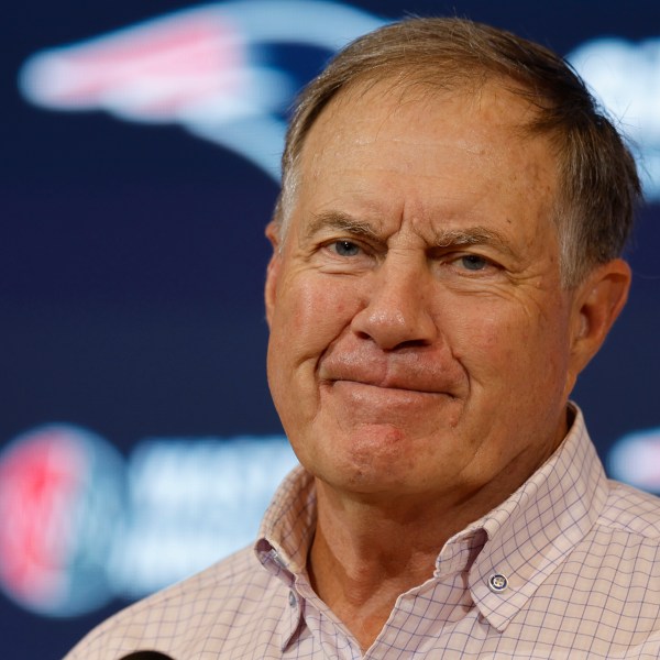 FILE - Then-New England Patriots head coach Bill Belichick talks with reporters following an NFL football game against the Buffalo Bills, Sunday, Oct. 22, 2023, in Foxborough, Mass. (AP Photo/Michael Dwyer, File)