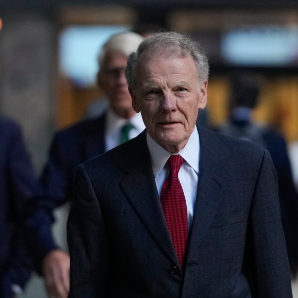 FILE - Former Illinois House Speaker Michael Madigan arrives at federal court where he is on trial for charges in a multimillion-dollar racketeering and bribery scheme, Oct. 21, 2024, in Chicago. (AP Photo/Erin Hooley, File)