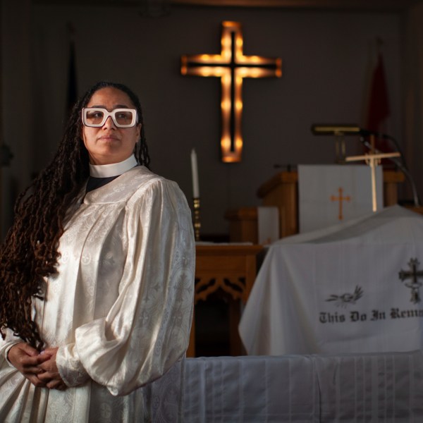 The Rev. Jennifer Susanne Leath poses for a photo at Tanner-Price AME Church in Windsor, Ont., Sunday, Oct. 6, 2024. (AP Photo/Dax Melmer)