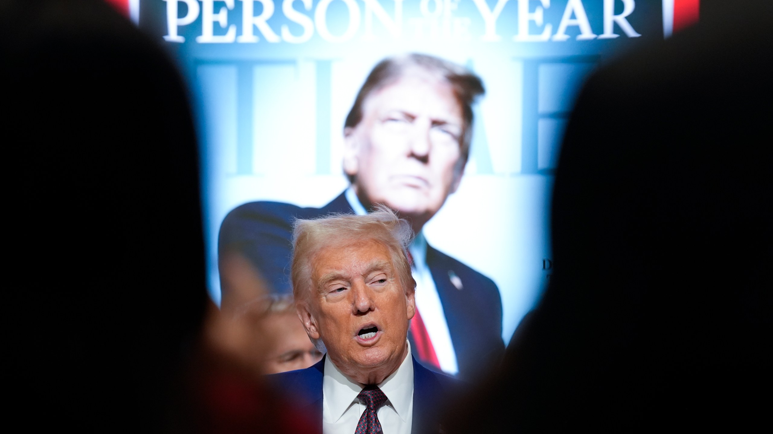 President-elect Donald Trump speaks during a Time magazine Person of the Year event at the New York Stock Exchange, Thursday, Dec. 12, 2024, in New York. (AP Photo/Alex Brandon)