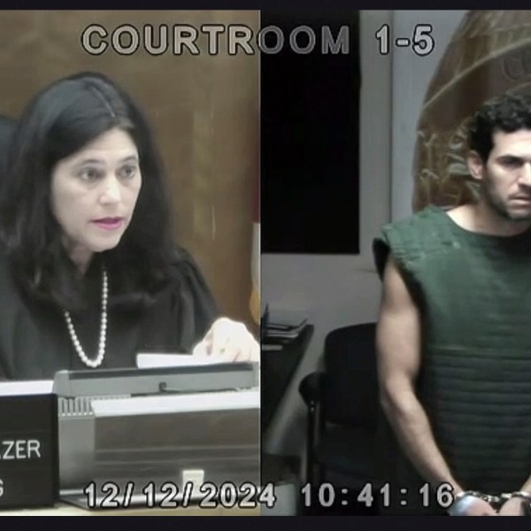 In this screenshot, Miami Dade Circuit Court Judge Mindy S. Glazer is seen via video presiding over the first court appearance of Oren Alexander, who is charged with sexual battery along with his twin brother, Alon Alexander, on Dec. 12, 2024, in Miami. (Miami Dade Circuit Court via AP, Pool)