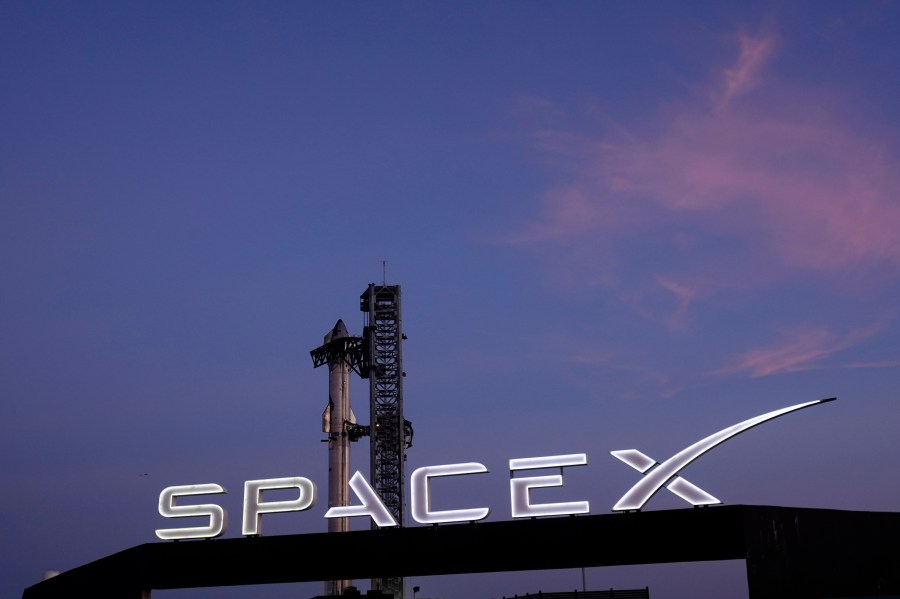 FILE- SpaceX's mega rocket Starship prepares for a test flight from Starbase in Boca Chica, Texas, Monday, Nov. 18, 2024. (AP Photo/Eric Gay, File)