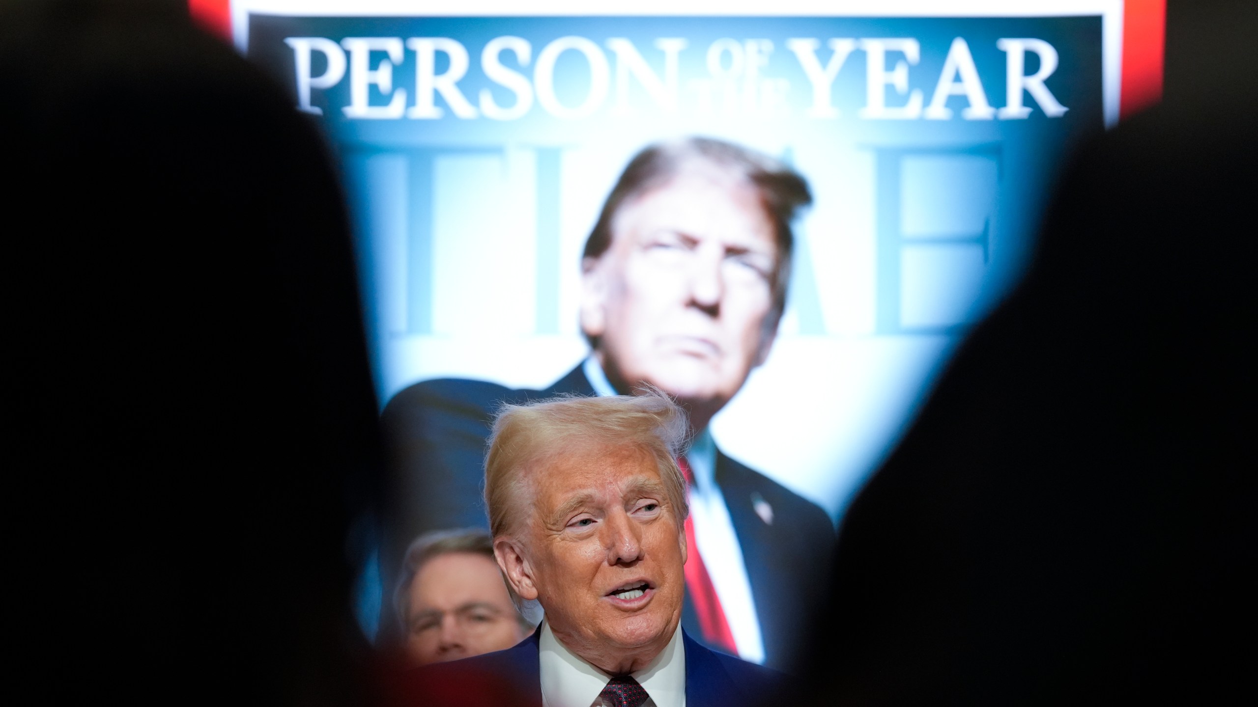 President-elect Donald Trump speaks during a Time magazine Person of the Year event at the New York Stock Exchange, Thursday, Dec. 12, 2024, in New York. (AP Photo/Alex Brandon)