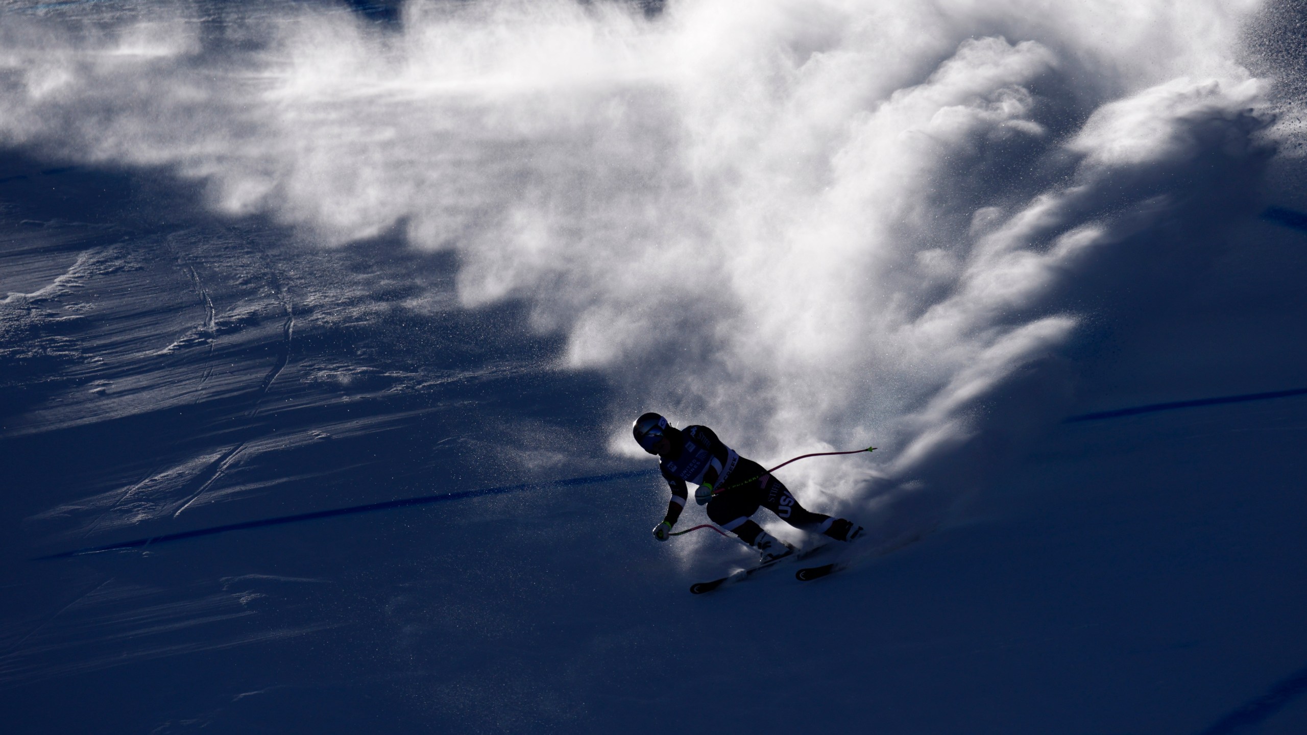 Forerunner Lindsey Vonn skis during a women's World Cup downhill training run, Thursday, Dec. 12, 2024, in Beaver Creek. (AP Photo/John Locher)