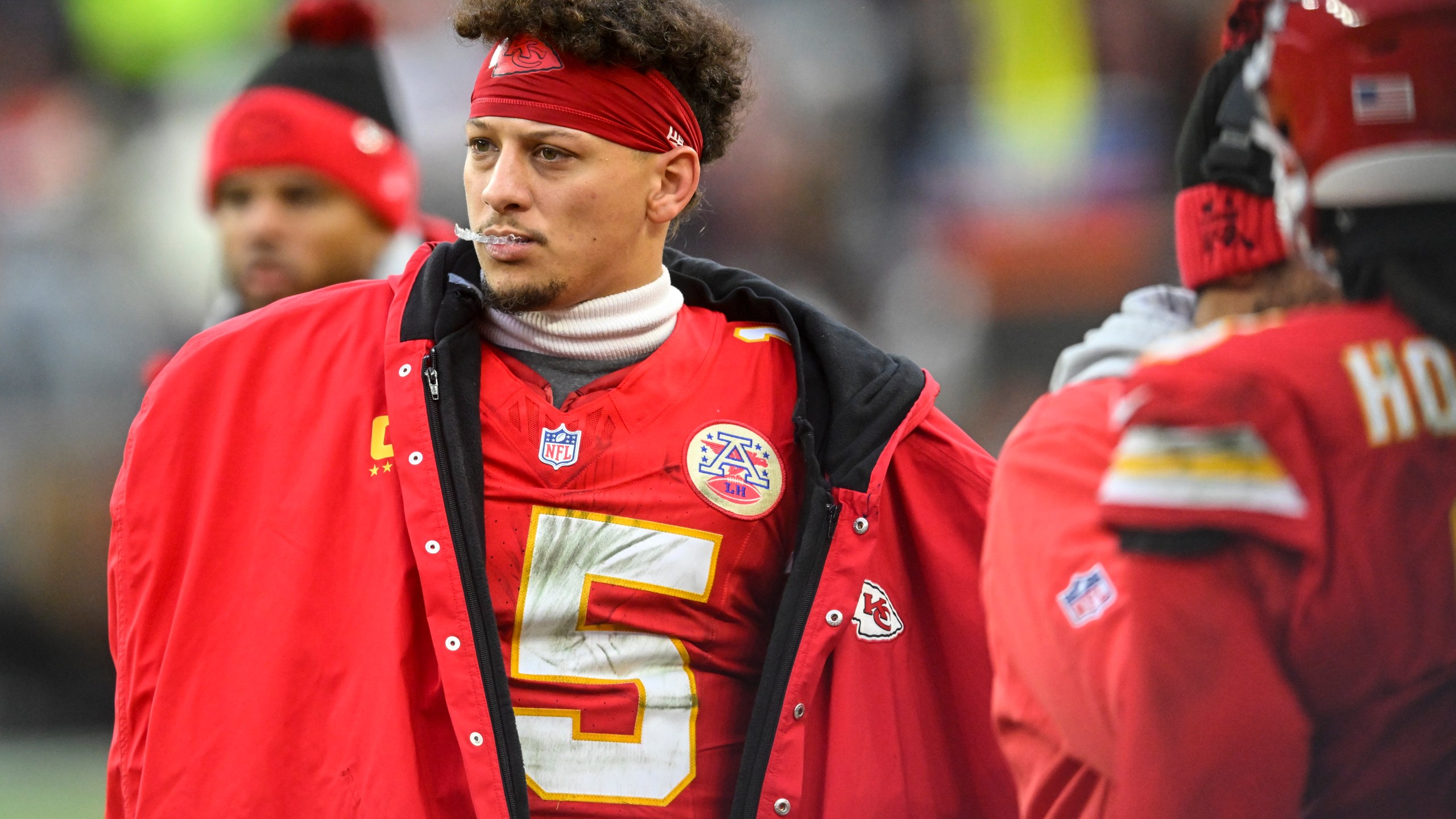 Kansas City Chiefs quarterback Patrick Mahomes watches play during the second half of an NFL football game against the Cleveland Browns, Sunday, Dec. 15, 2024, in Cleveland. (AP Photo/David Richard)