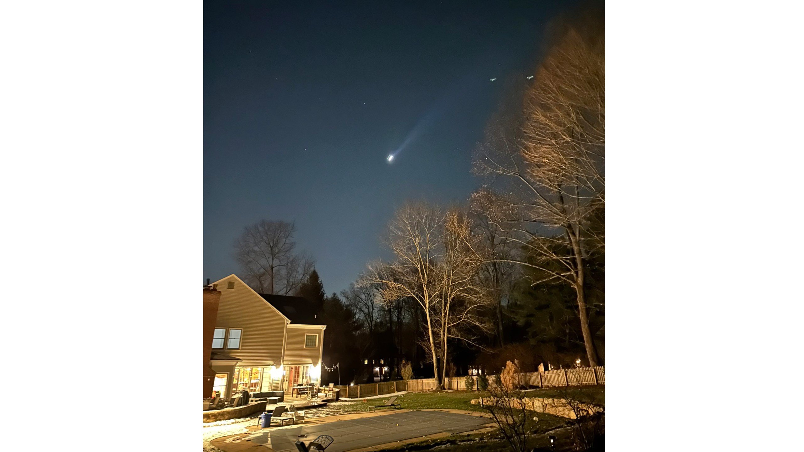 FILE - This photo provided by Brian Glenn shows what appears to be multiple drones flying over Bernardsville, N.J., on Thursday, Dec. 5, 2024 (Brian Glenn/TMX via AP, File)