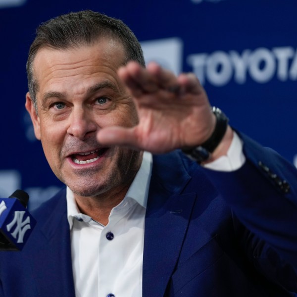 New York Yankees manager Aaron Boone speaks during a baseball news conference, Wednesday, Dec. 18, 2024, in New York. (AP Photo/Frank Franklin II)