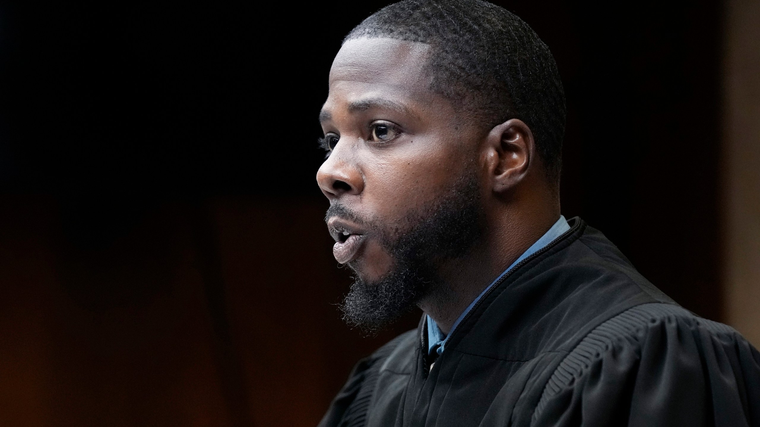 FILE - Judge Kwame Rowe presides over the sentencing hearing of Ethan Crumbley, Friday, Dec. 8, 2023, in Pontiac, Mich. (AP Photo/Carlos Osorio, Pool, File)