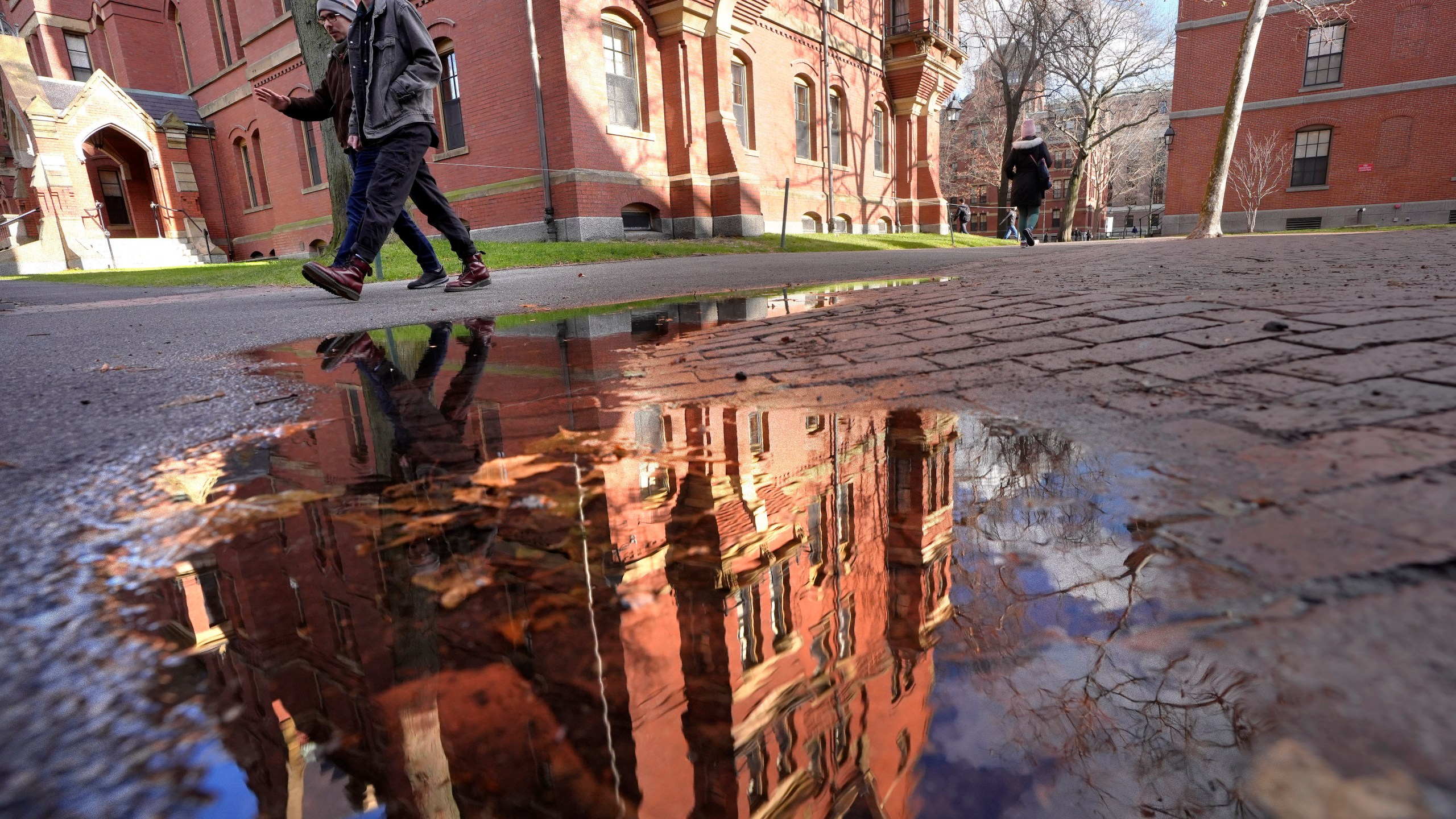 People walk between buildings, Tuesday, Dec. 17, 2024, on the campus of Harvard University in Cambridge, Mass. (AP Photo/Steven Senne)