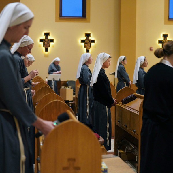 The Franciscan Sisters, T.O.R. of Penance of the Sorrowful Mother, during morning prayer in the chapel of the motherhouse in Toronto, Ohio, Thursday, Nov. 7, 2024. (AP Photo/Jessie Wardarski)