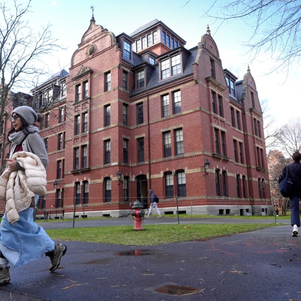 People walk between buildings, Tuesday, Dec. 17, 2024, on the campus of Harvard University in Cambridge, Mass. (AP Photo/Steven Senne)