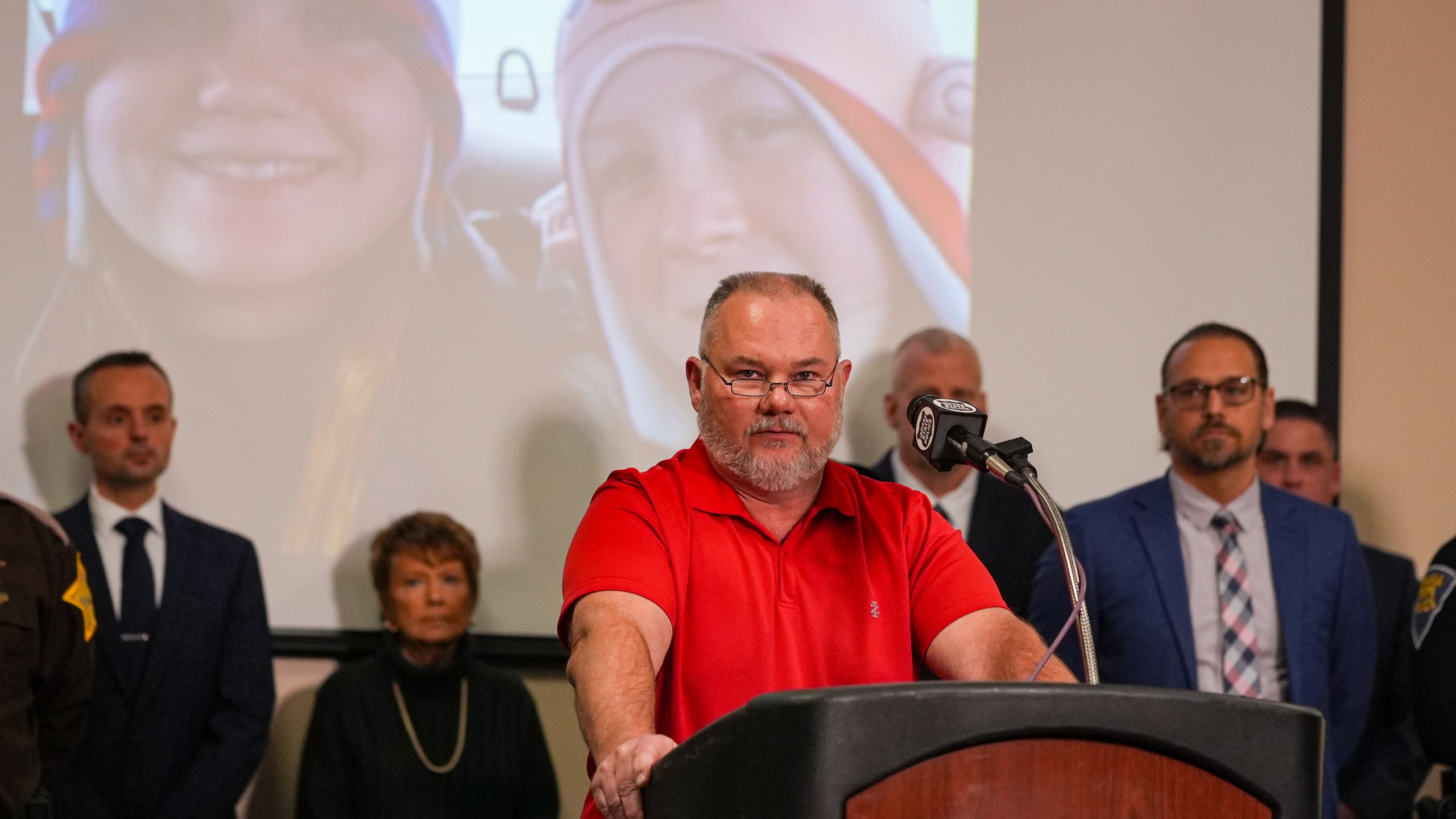 Mike Patty, grandfather, of Liberty German, speaks after the sentencing of Richard Allen in Delphi, Ind., Friday, Dec. 20, 2024. (AP Photo/Michael Conroy)