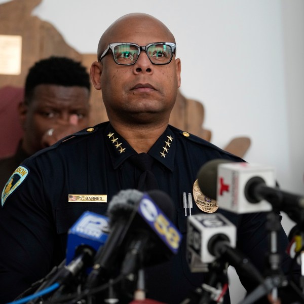 Madison Police chief Shon F. Barnes speaks at a news conference Tuesday, Dec. 17, 2024, in Madison, Wis., following a shooting at the Abundant Life Christian School on Monday. (AP Photo/Nam Y. Huh)