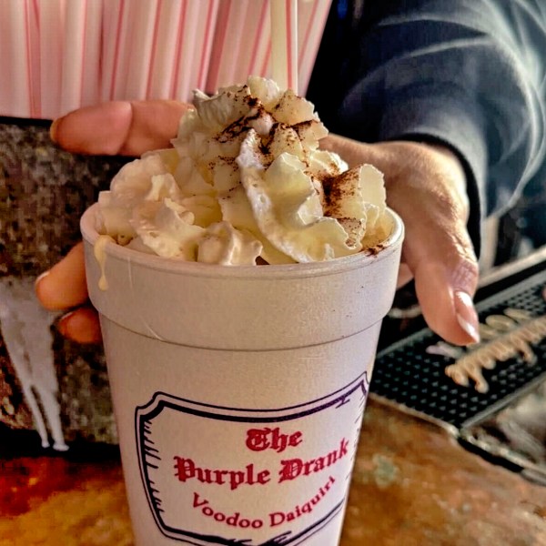 An eggnog daiquiri is shown at Lafitte's Blacksmith Shop in New Orleans on Thursday, Dec. 12, 2024. (AP Photo/Stephen Smith)