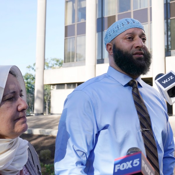 FILE - Adnan Syed and his mother, Shamim Rahman, talk with reporters as they arrive at Maryland's Supreme Court in Annapolis, Md., Thursday, Oct. 5, 2023, to hear arguments in an appeal by Syed, whose conviction for killing his ex-girlfriend more than 20 years ago was chronicled in the hit podcast "Serial." (AP Photo/Susan Walsh, File)